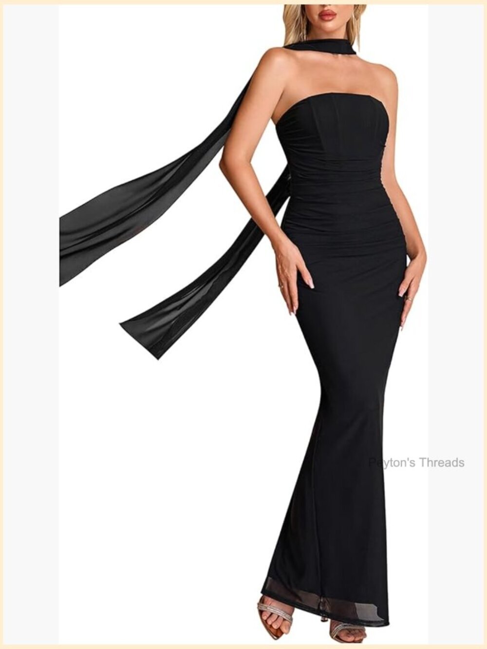 Strapless Bodycon Corset Maxi Dress with Scarf Ruched Wedding Guest Formal